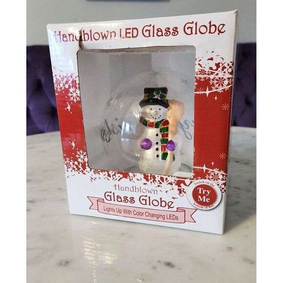 Color Changing Handblown Snowman Glass Globe LED Light Up Merry Christmas - Picture 4 of 6